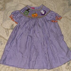 Purple Gingham Smocked Halloween Dress